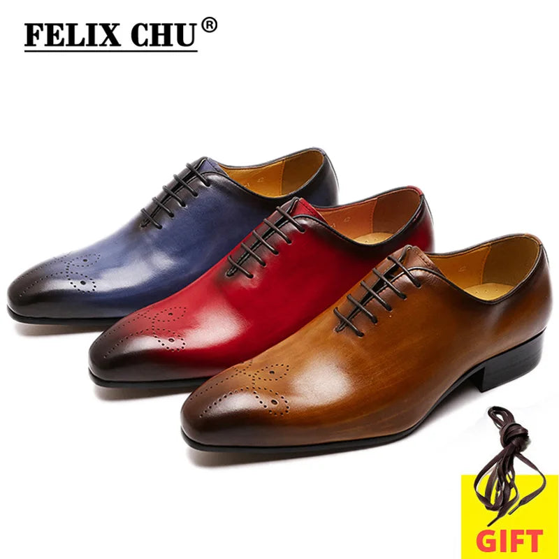 Felix Chu Men's Oxford Genuine Leather Shoes | Whole Cut Pointed Toe Lace-Up Formal Dress Shoes | Perfect for Business & Weddings - Premium flats from Lizard Vigilante - Just $88.88! Shop now at Lizard Vigilante