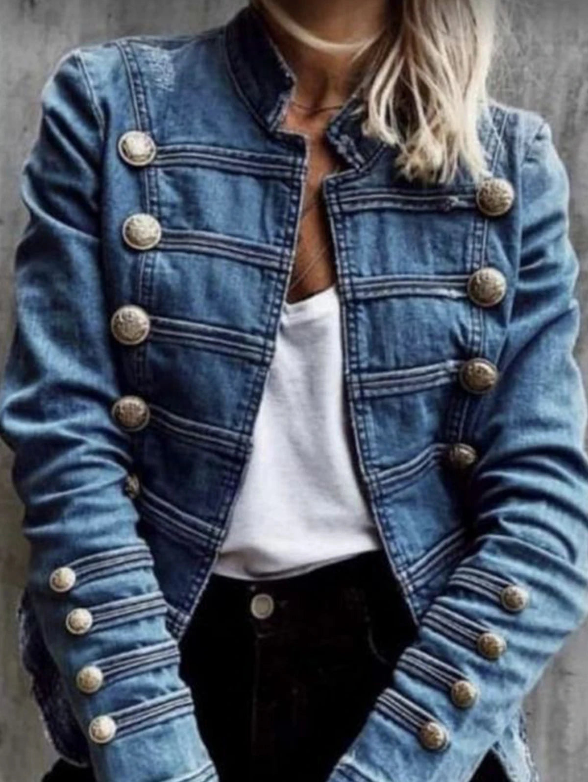 Vintage Commuter Denim Coat for Women | Slim Fit | Double-Breasted | Autumn 2024 European American Fashion - Premium jacket from Lizard Vigilante - Just $44.88! Shop now at Lizard Vigilante