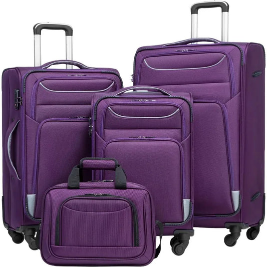 Luggage 4-PIECE Set Suitcase Spinner with TSA Lock - Softshell Lightweight (Purple + Silver) - Premium 4-Piece Luggage Set from Lizard Vigilante - Just $296.99! Shop now at Lizard Vigilante