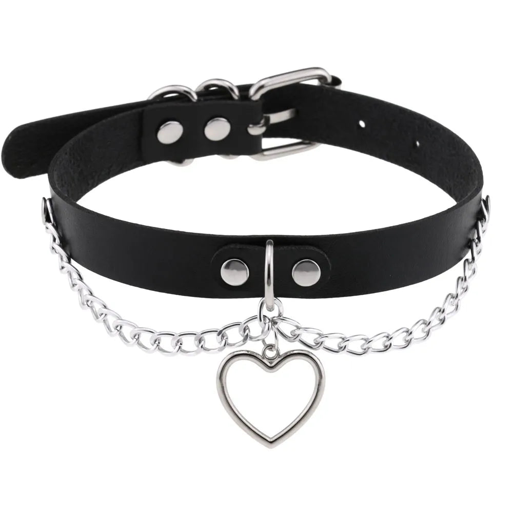 Harajuku Punk Rock Goth Choker - PU Leather Rivet Heart Cross Spike Necklace for Women, Hip Hop Bondage Jewelry - Premium choker from Lizard Vigilante - Just $23.88! Shop now at Lizard Vigilante