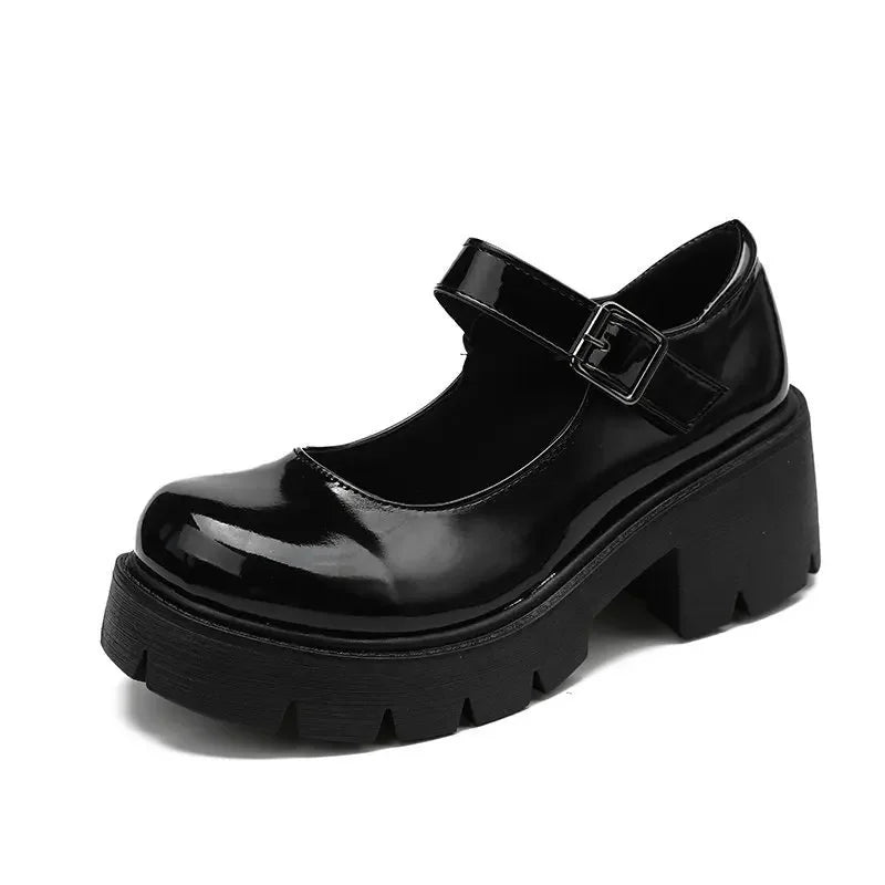 Patent Leather High Heels Mary Jane Shoes Women Japanese Style Ankle Platform Pumps Woman Buckle Jk Uniform Lolita Shoes