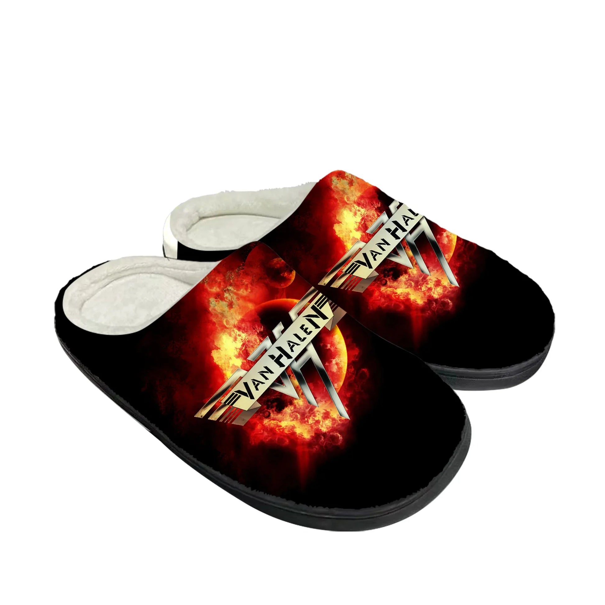 Van EVH 5150 Striped Warm Slippers | Rock Band Inspired Cotton Indoor Shoes - Premium slippers from Lizard Vigilante - Just $28.88! Shop now at Lizard Vigilante