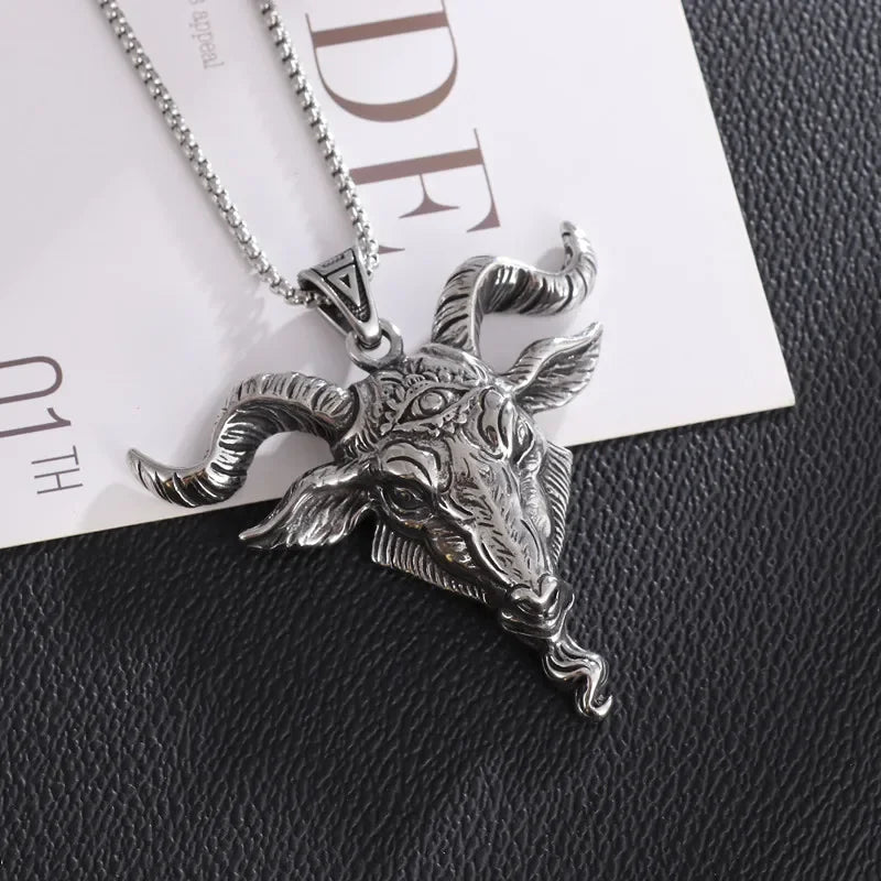 Vintage Lucifer Demon Ram Necklace – Gothic Satanic Pendant for Men – Eye of Truth Punk Party Jewelry - Premium pendant from Lizard Vigilante - Just $16.66! Shop now at Lizard Vigilante