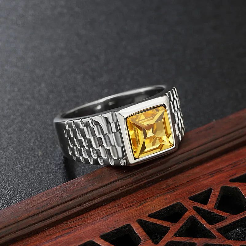 Punk Rock Titanium Steel Square Natural Stone Ring for Men | Stylish Jewelry for Parties & Special Occasions - Premium rings from Lizard Vigilante - Just $19.99! Shop now at Lizard Vigilante