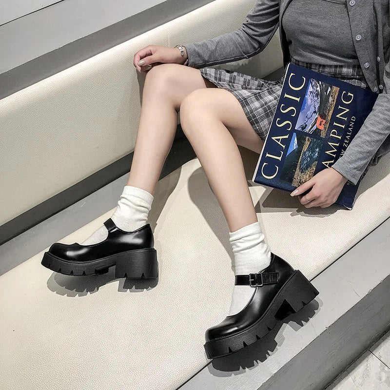 Japanese Lolita Mary Jane Platform Shoes – High Heel Vintage College Style for Women and Girls - Premium shoes from Lizard Vigilante - Just $33.88! Shop now at Lizard Vigilante