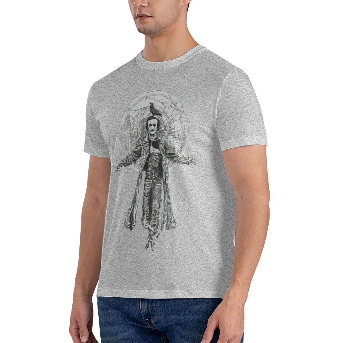 Edgar Allan Poe Inspired T-Shirt – Men's Oversized Crew Neck Cotton Tee, Short Sleeve, Unique Print, Perfect Gift Idea - Premium tee from Lizard Vigilante - Just $23.88! Shop now at Lizard Vigilante