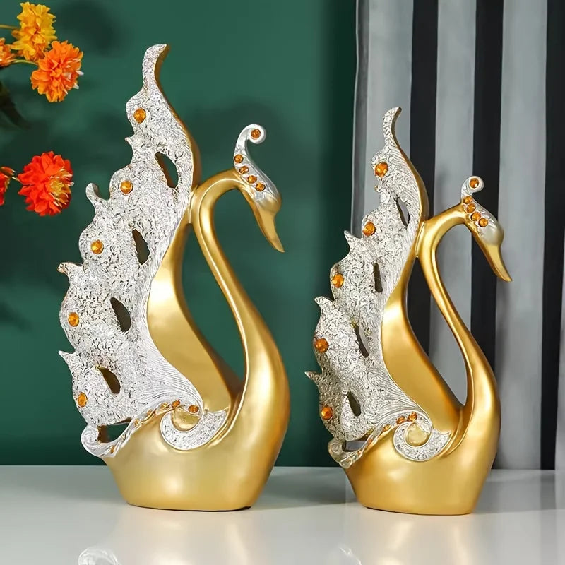 2 pieces/set of modern swan high-end crafts statue decoration, living room wine cabinet, Christmas decorations