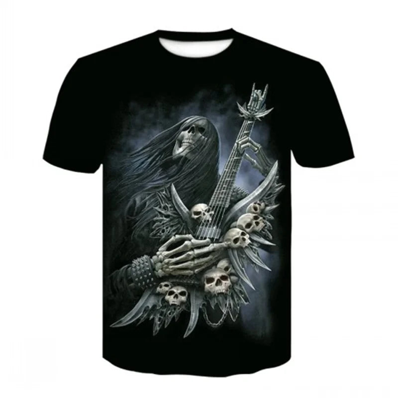3D Heavy Metal Skull Print T-shirts Punk Rock Men's Tops Summer Casual Party Short Sleeve New Trend Men's Fashion Streetwear - Lizard Vigilante