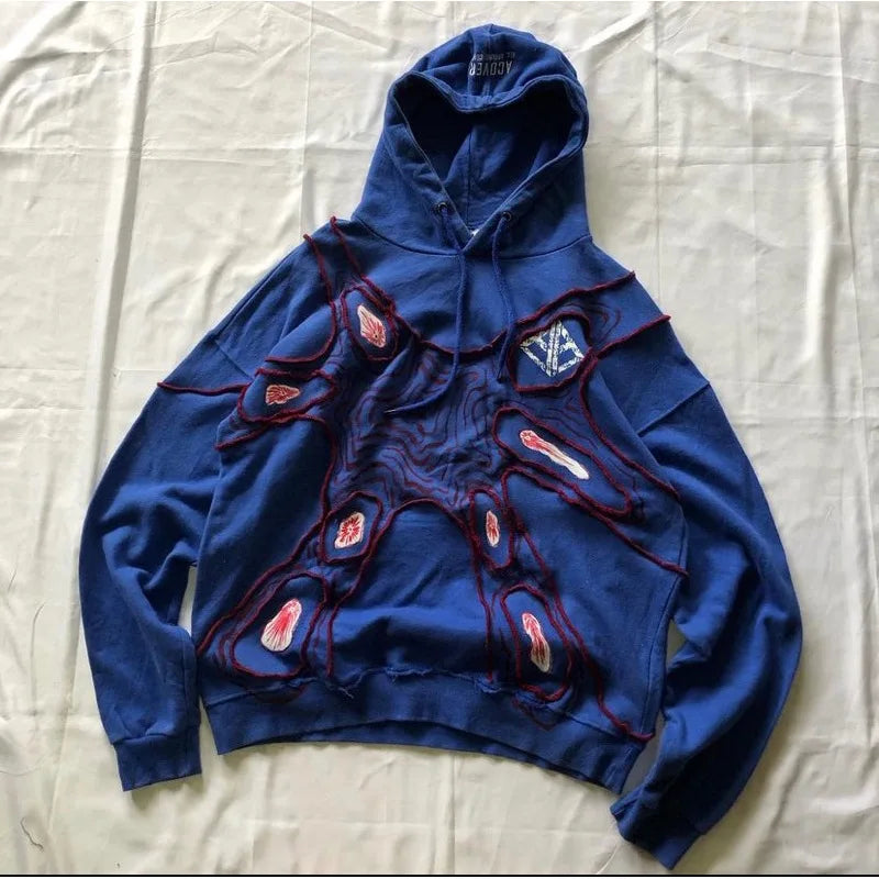 Y2K American Goth 3D Patchwork Hoodie – Retro Hip Hop Streetwear Outerwear for Men