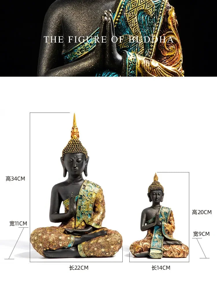 Large Buddha Statue Thailand Buda Buddha Sculpture Green Resin Handmade Buddhism Hindu Fengshui Figurine Meditation Home Decor