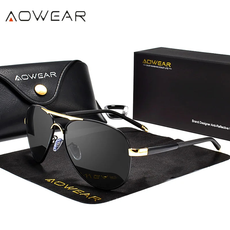 AOWEAR Men's Aviators Sunglasses HD Driving Pilot Sun Glasses Men Polarized Aviation Mirror Sunglass for Menl unettes de soleil homme - Premium sunglasses from Lizard Vigilante - Just $38.99! Shop now at Lizard Vigilante