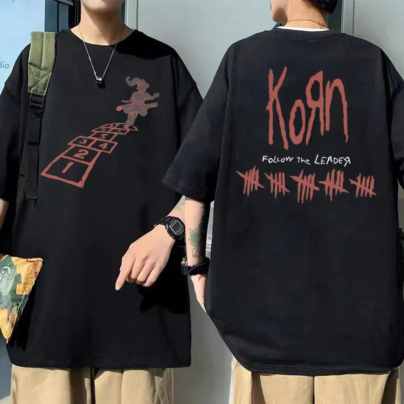 Rock Band Korn Follow The Leader Graphic T Shirt Men Women Fashion Loose Short Sleeve Tees Man Vintage Gothic Oversized Tshirt - Lizard Vigilante