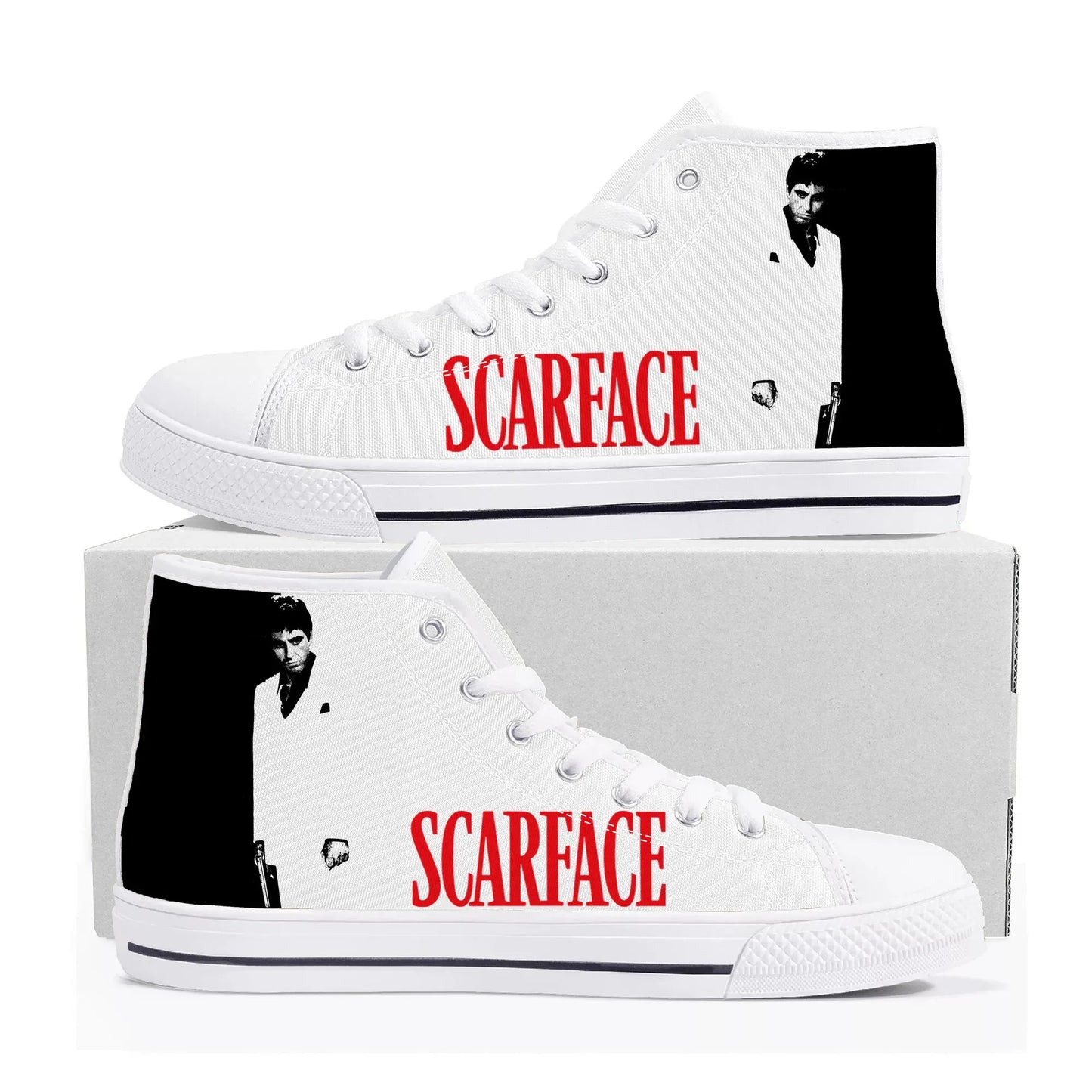 Scarface High Top Sneakers Mens Womens Teenager High Quality Al Pacino Canvas Sneaker couple Casual Shoe Customize Shoes - Premium high tops from Lizard Vigilante - Just $39.99! Shop now at Lizard Vigilante