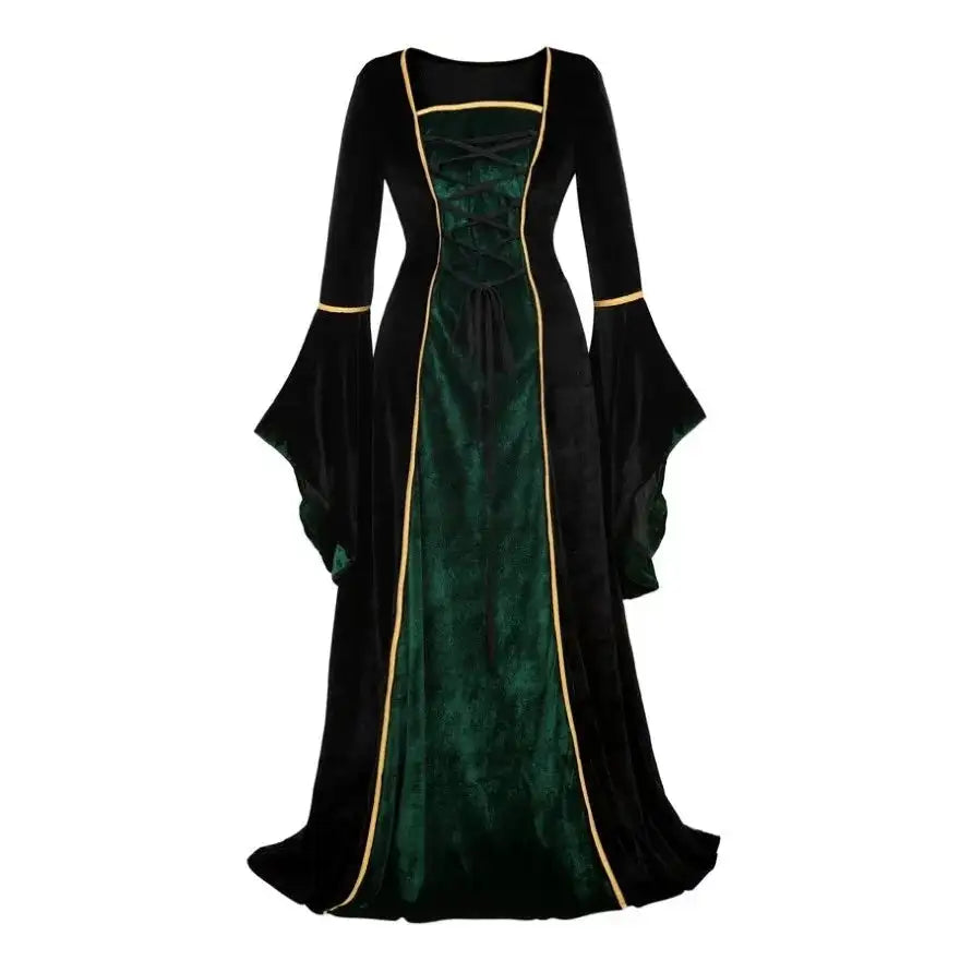 Medieval Renaissance Velvet Long Dress Women Victorian Retro Fancy Gown Halloween Cosplay Costume Plus Size
