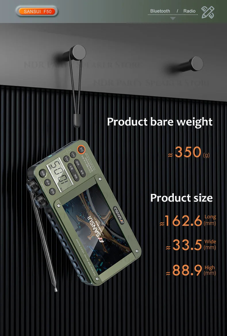 SANSUI Wireless Bluetooth Speakers Home Full-band Radio LED HD Video Player Portable MP4 Walkman Built-in Rechargeable Battery