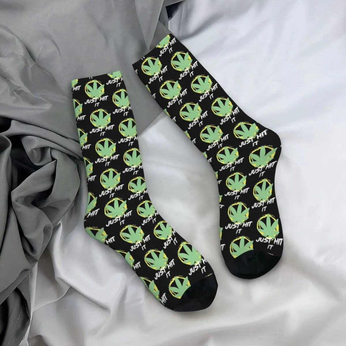 "Just Hit It" Funny Cannabis Socks | 3D Print Marijuana Leaf Mid-Calf Socks | Perfect Gift for Tokers - Premium socks from Lizard Vigilante - Just $14.88! Shop now at Lizard Vigilante