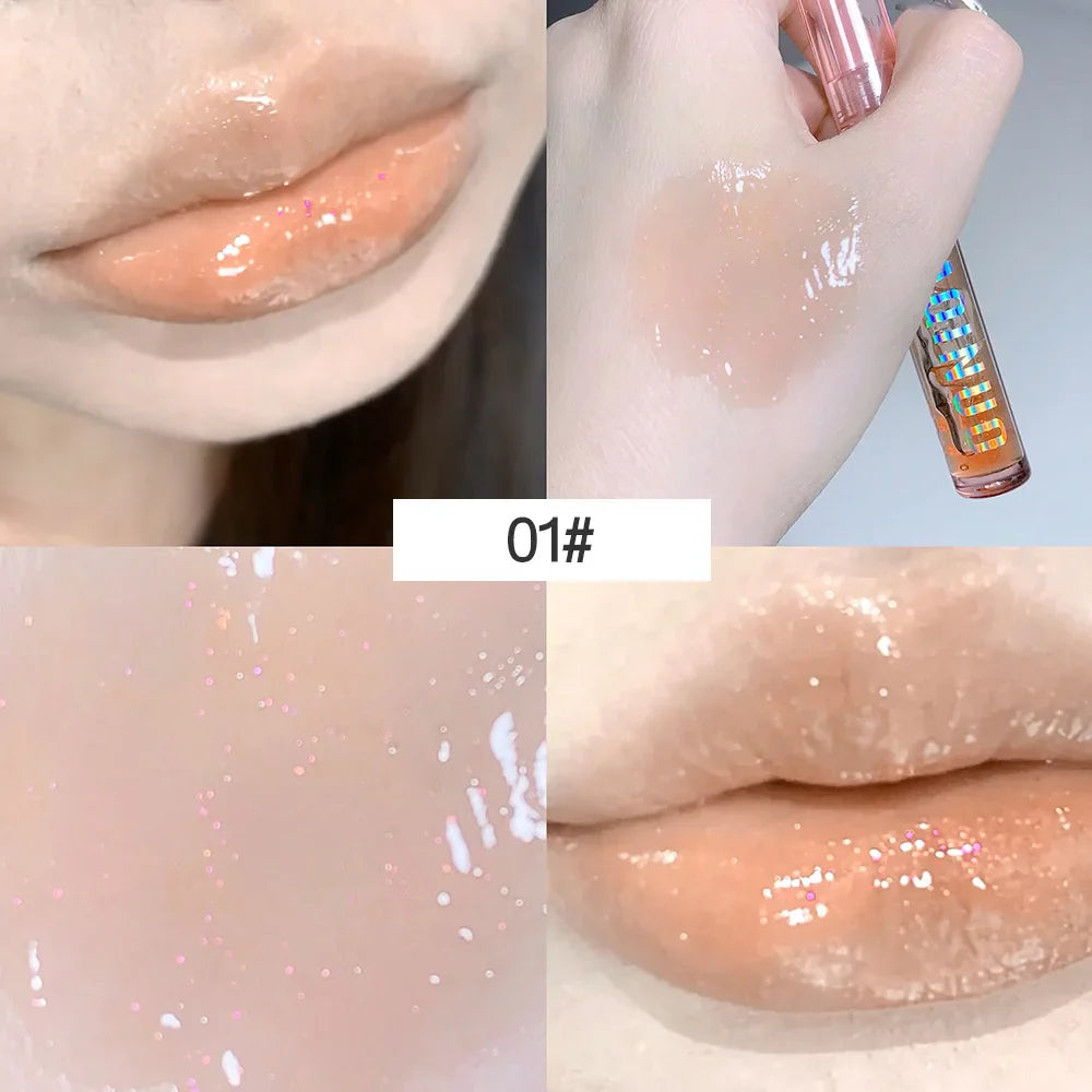 4 PCS Water-gloss Mirror Jelly Lip Gloss Moisturizes Lips Shimmers With Fine Pearls Brightens Lip Color