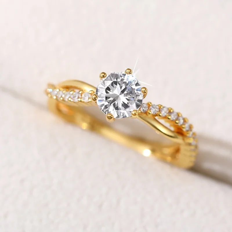 “MIDNIGHT PROMISE” 6-Claw CZ Engagement Ring – 925 Sterling Silver Gold Plated Band | Delicate Aesthetic Jewelry for Women by Huitan - Premium ring from dsers - Just $24.99! Shop now at Lizard Vigilante