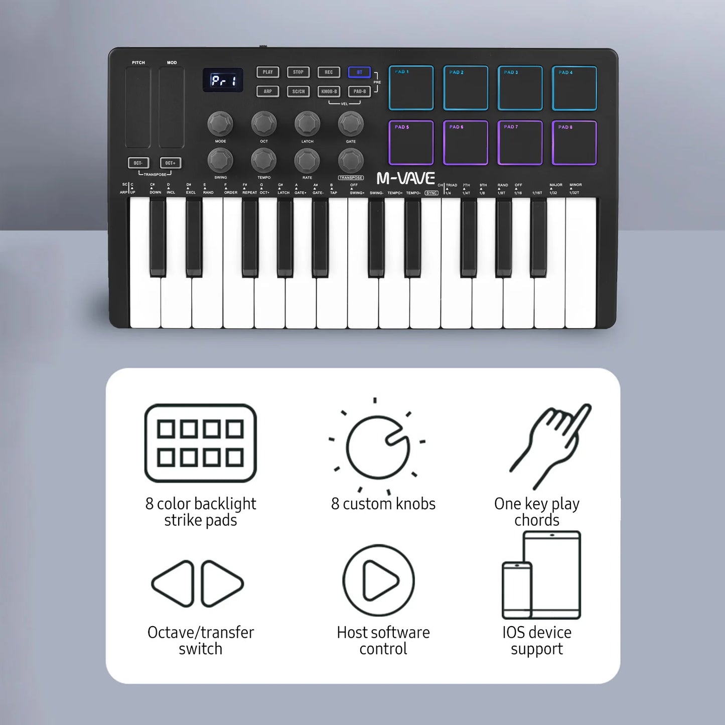 M-VAVE 25-Key MIDI Controller Keyboard Mini Portable USB Music Arranger Keyboard 8 RGB Backlit Pad Arranger Creation Accessories - Premium midi controller from Lizard Vigilante - Just $84.99! Shop now at Lizard Vigilante