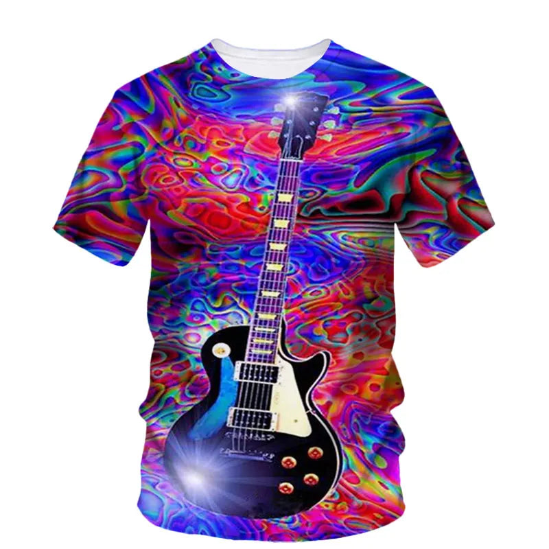 Fashion Trend Rock Music Guitar Boy Fashion Brand Creative 3d Printed Round Neck Shirt Short Sleeve T-Shirt Plus Size Clothing - Premium guitar shirt from Lizard Vigilante - Just $23.99! Shop now at Lizard Vigilante