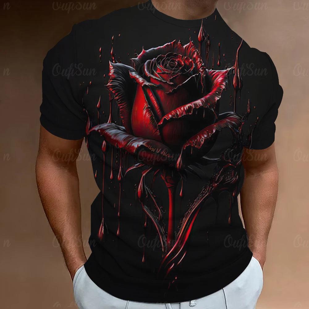 Fashion Men's T-Shirt 3D Flower Print Short Sleeve Tops Street Casual Rose T Shirt Streetwear Oversized Tee Shirt Men Clothing - Premium t-shirt from Lizard Vigilante - Just $23.99! Shop now at Lizard Vigilante