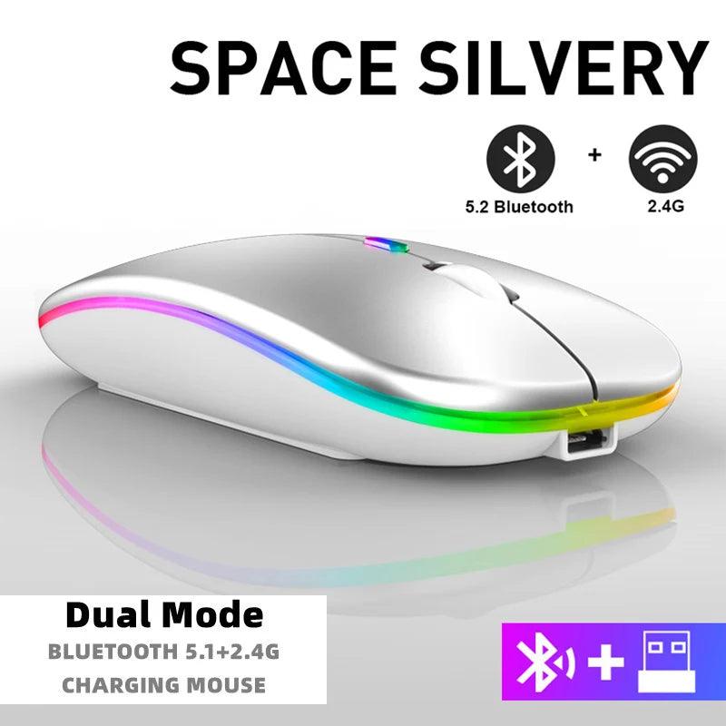 Rechargeable Bluetooth Wireless Mouse with 2.4GHz USB RGB 1600DPI Mouse for Computer Laptop Tablet PC Macbook Gaming Mouse Gamer - Lizard Vigilante