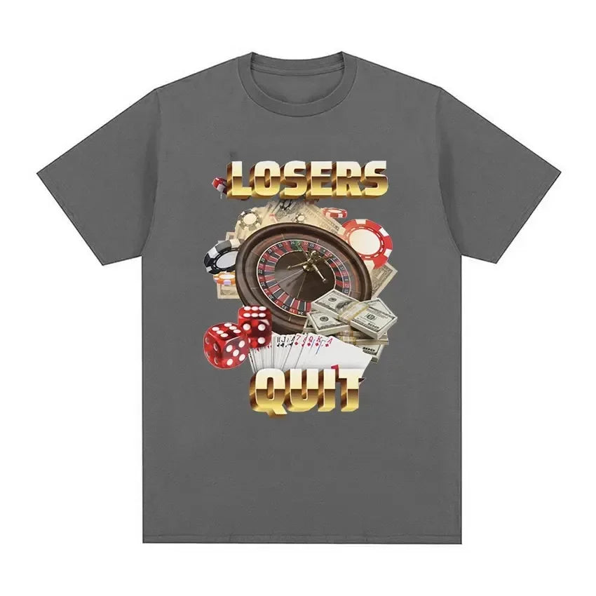 Losers Quit Gambling Meme Oversized Vintage T-Shirt – Unisex Cotton Casual Graphic Tee - Premium tee from Lizard Vigilante - Just $23.88! Shop now at Lizard Vigilante