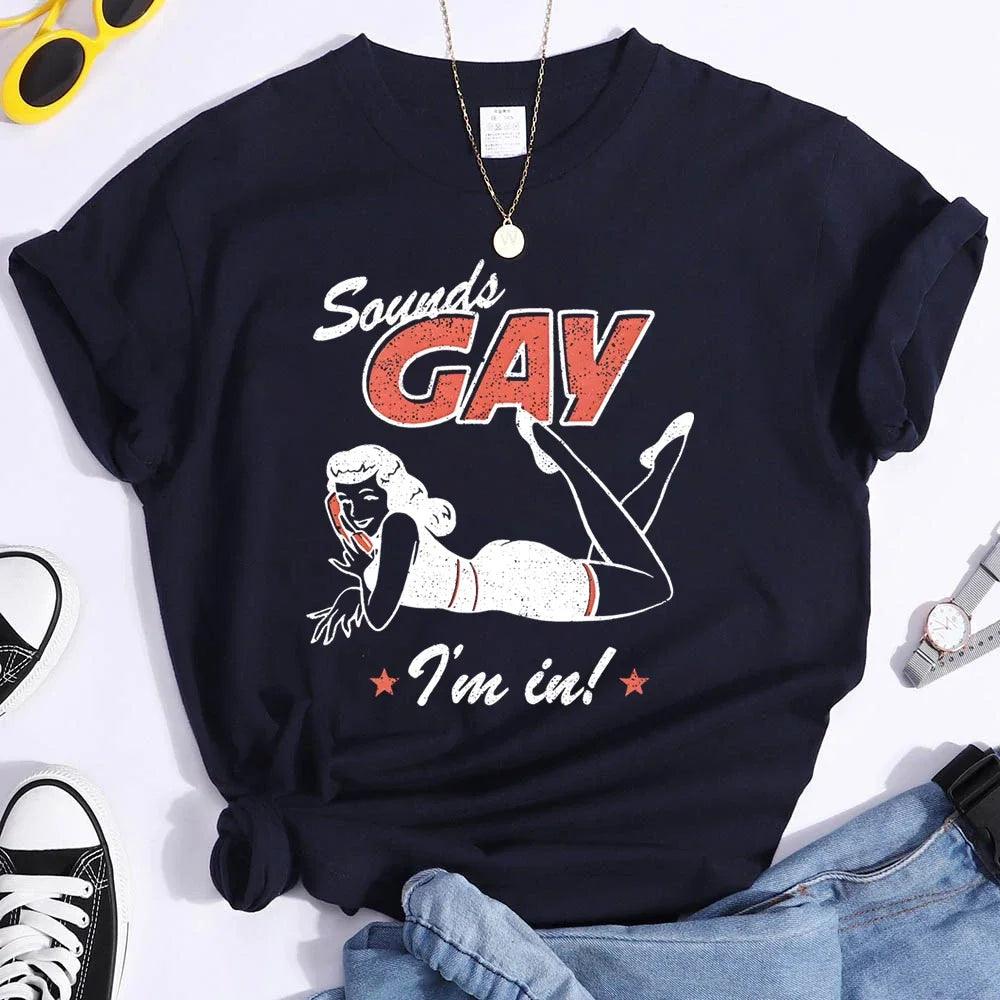 Sounds Gay Funny Tees Pride Month Shirts Fashion Casual Tops Female T Shirt - Lizard Vigilante