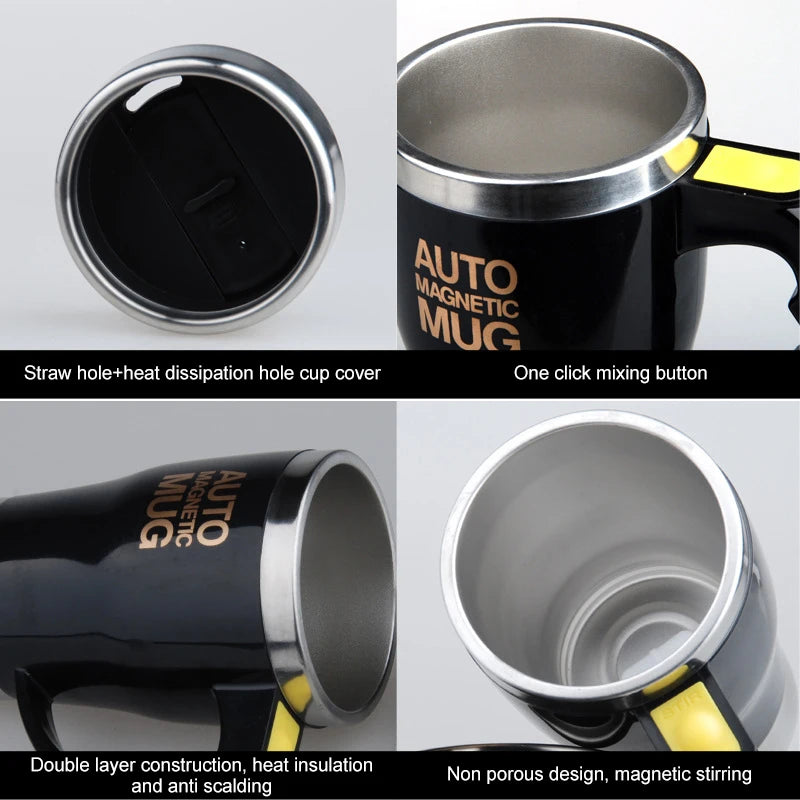 Automatic Self Stirring Magnetic Mug, Electric Auto Magnetic Coffee Mug, Auto Mixing Juice Milk Cup, Stainless Steel, 401-500ml - Lizard Vigilante