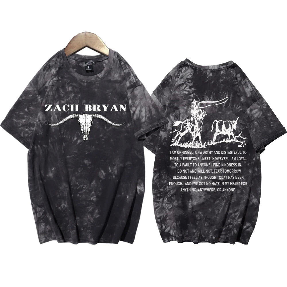 Zach Bryan Horse Cowboy Tie Dye T-Shirt - Round Neck Short Sleeve Casual Tee for Men - Premium T-Shirt from Lizard Vigilante - Just $32.88! Shop now at Lizard Vigilante