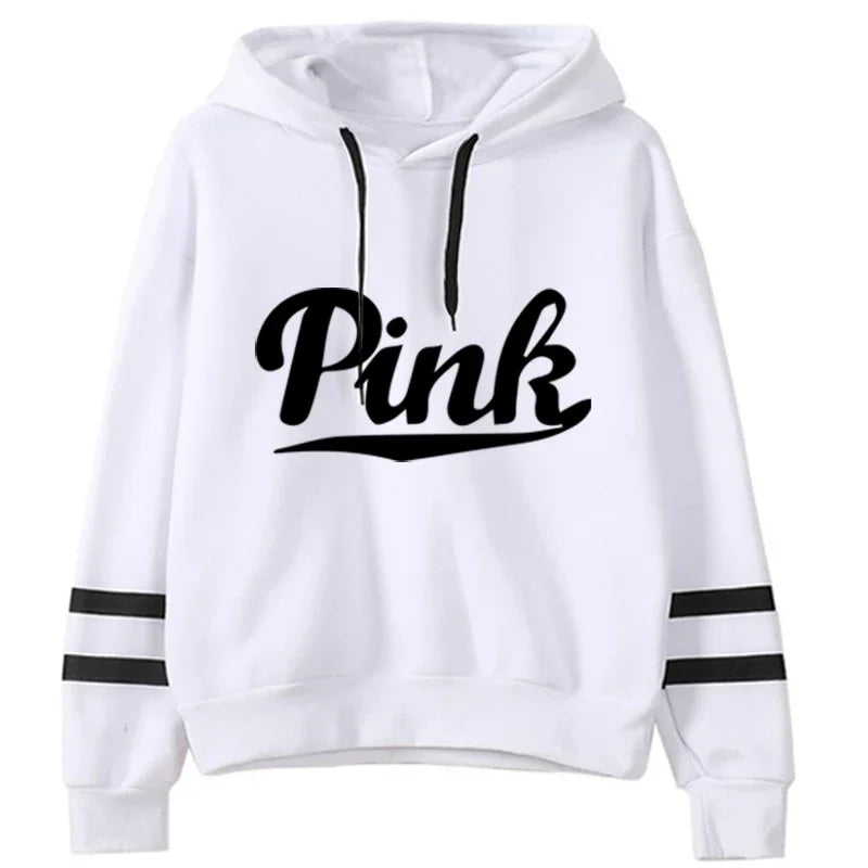 Pink New Autumn Womens Hoodie Long-Sleeved Lazy Style Top Daily Striped Slim Fit Sweatshirts Solid Color Versatile Casual Tracksuit - Premium Long-sleeve hoodie from Lizard Vigilante - Just $28.97! Shop now at Lizard Vigilante