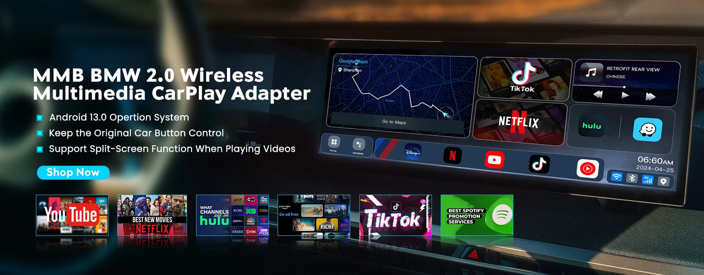 MMB MAX 5.0 “Road Riot AI Box” — Android 13, 8-Core QCM6225, Wireless CarPlay & Android Auto, Split-Screen GPS, 8GB+128GB, Netflix/YouTube