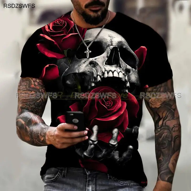 Crimson Reverie - Skull Rose 3D Print Tee – Wear the Dark Romance - Premium tee from Lizard Vigilante - Just $46.99! Shop now at Lizard Vigilante