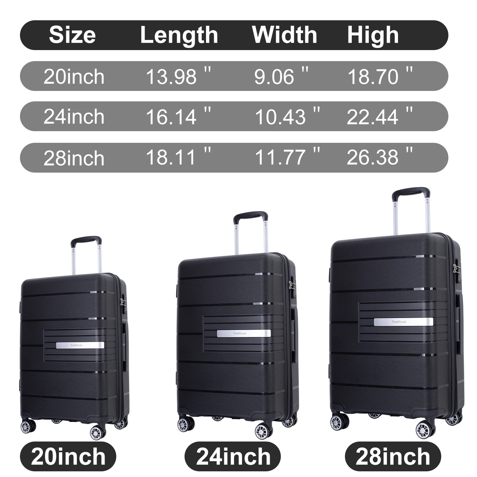 Travelhouse Hardshell Suitcase PP Luggage Sets Lightweight Durable Suitcase with TSA Lock,3-Piece Set (20/24/28) - Premium  from Lizard Vigilante - Just $180.99! Shop now at Lizard Vigilante