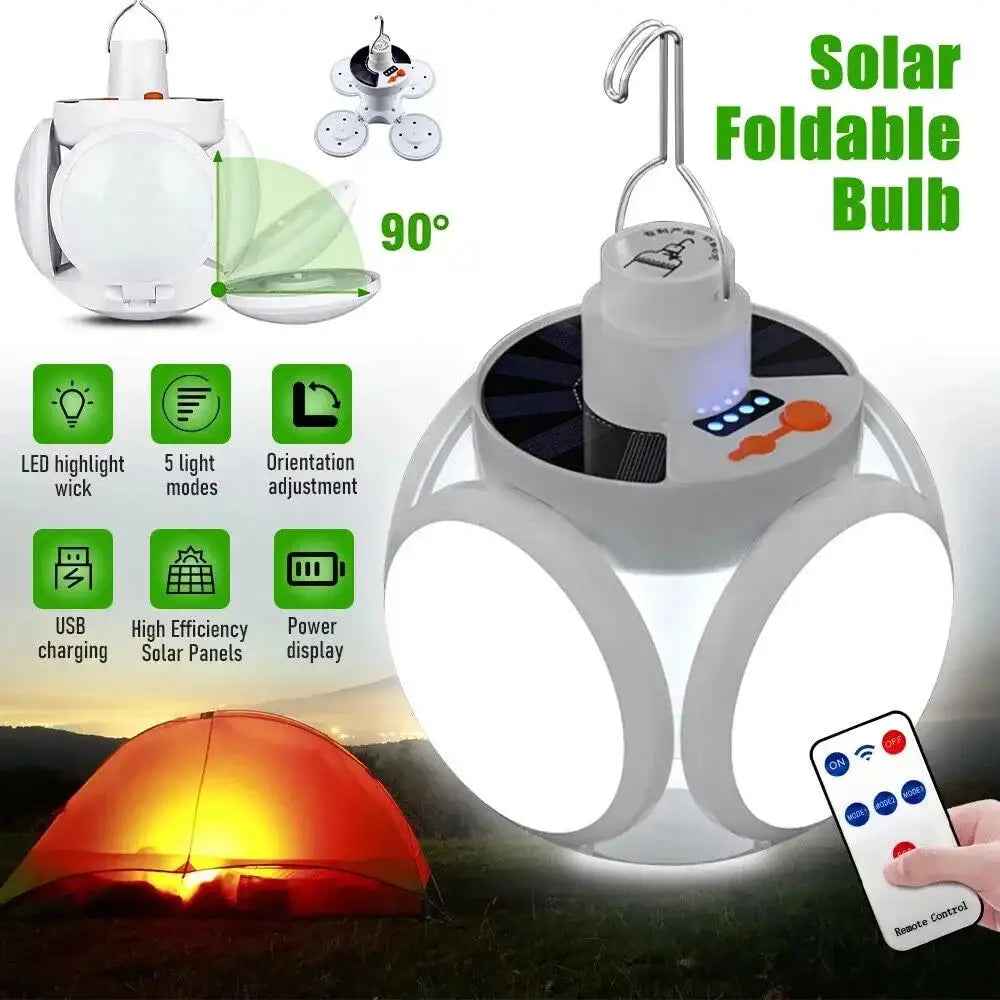 Portable Solar Powered LED Rechargeable Camping Light Hook Tent Light Multifunctional Outdoor Emergency Lighting Spotlight