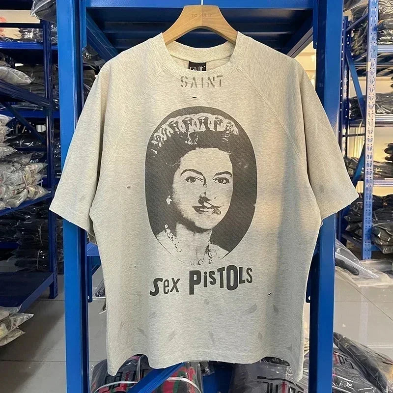 Men Women High Street Vintage Washed Black T-Shirt Top Quality Cototn TEE 3D Cracked Letters Logo Print Saint T Shirt With Tags - Premium  from Lizard Vigilante - Just $64.99! Shop now at Lizard Vigilante