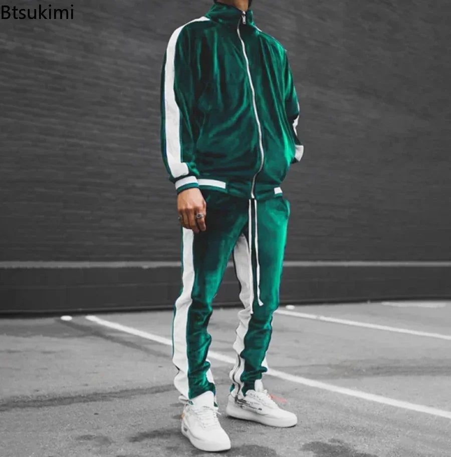 New 2025 Spring Autumn Men's Velvet Set Sport Suit Male Velour Thick Hoodies+ Pants Warm Sweatshirt Sportswear Tracksuit For Men - Premium  from Lizard Vigilante - Just $63.99! Shop now at Lizard Vigilante