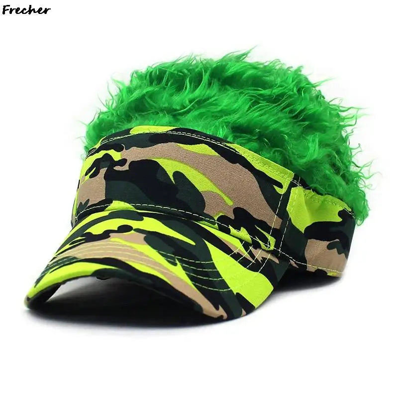 Rock Punk Visors Hats With Spiky Hairs Wig Hip Hop Fashion Baseball Cap Men Women Party Fake Hair Sun Hat Camouflage Sports Caps - Premium hat from Lizard Vigilante - Just $21.99! Shop now at Lizard Vigilante