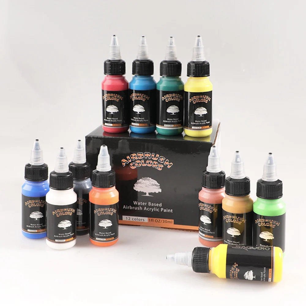 SAGUDIO 12-Color Airbrush Acrylic Paint Set 30ml Bottles Water-Based Waterproof Quick-Dry for Models, Shoes, Wood, Fabric, Leather - Premium paint from dsers - Just $83.38! Shop now at Lizard Vigilante