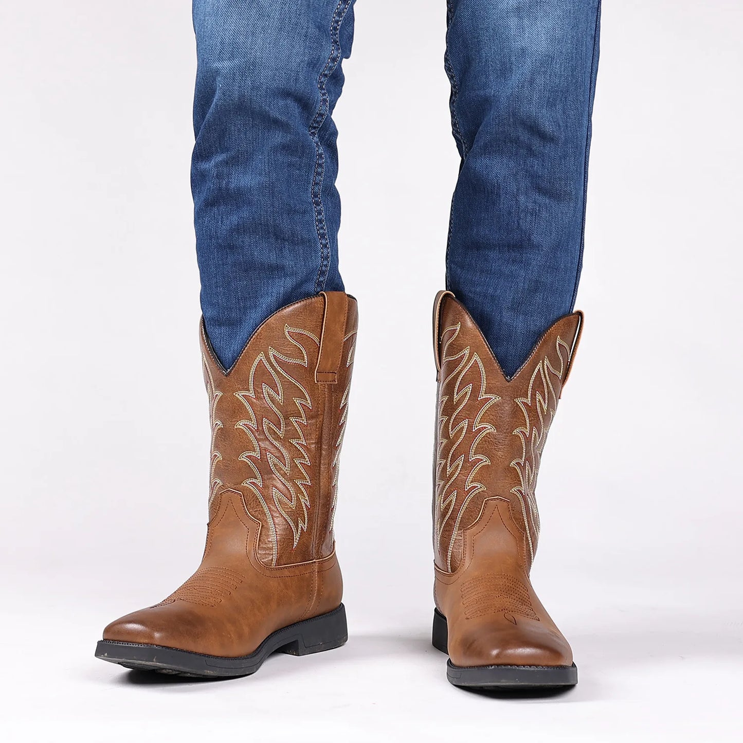 Men's Western Cowboy Boots – Handmade Pointed Toe Mid-Calf Retro Style - Premium cowboy boots from Lizard Vigilante - Just $88.88! Shop now at Lizard Vigilante