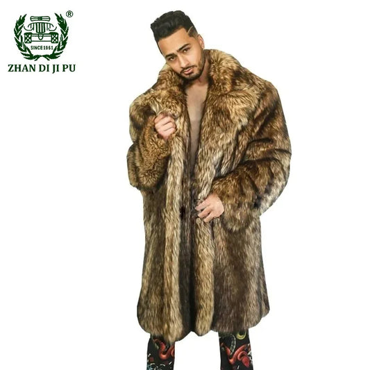 Mens Luxury Winter Faux Fur Long Trench Coat Jacket Warm Thicken Fluffy Faux Fuzzy Coat Cardigan Parka Outwear Chaquetas Hombre - Premium coat from Lizard Vigilante - Just $84.99! Shop now at Lizard Vigilante