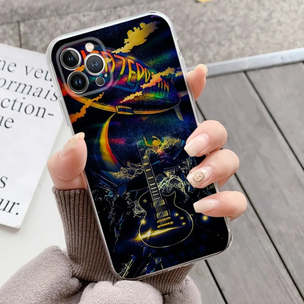 Led Zeppelin-Inspired Soft TPU Phone Case – Transparent Lightweight Protective Cover for iPhone 15, 14, 13, 12, 11, Pro, Mini & More - Premium cell phone case from Lizard Vigilante - Just $22.88! Shop now at Lizard Vigilante