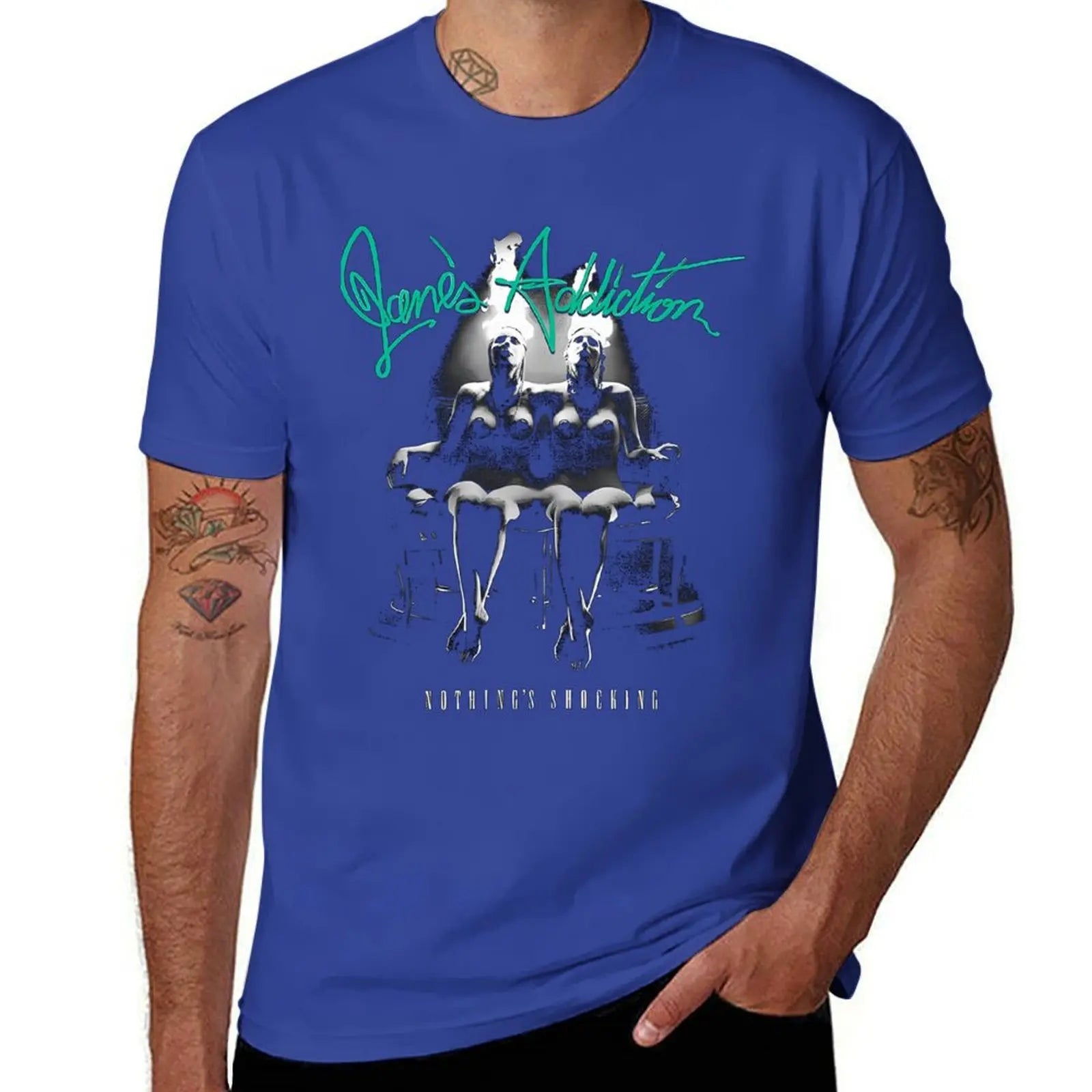 Jane's Addiction Band T-Shirt – Chic Hippie Style, Plus Size Casual Tee for Men – Blue Archive Print Short Sleeve Shirt - Premium T-Shirt from Lizard Vigilante - Just $19.99! Shop now at Lizard Vigilante