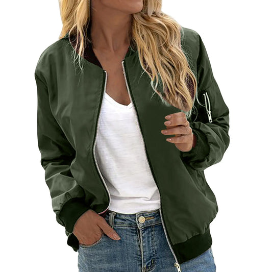 Female Army Green Bomber Jacket for Women Autumn Sport Jacket Women's Coat Stand Collar Zipper Slim Thin Jacket Jaquetas Outwear - Premium bomber jacket from Lizard Vigilante - Just $32.99! Shop now at Lizard Vigilante