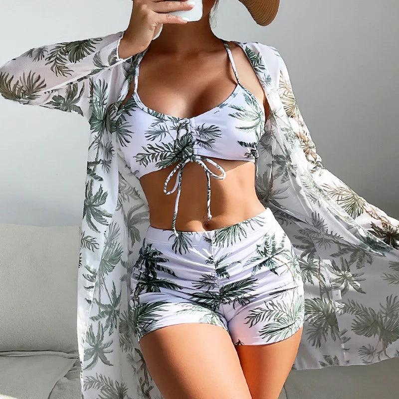 Summer Print Swimsuits Tankini Sets Female Swimwear Push Up For Beach Wear Three-Piece Bathing Suits Pool Women's Swimming Suit - Lizard Vigilante