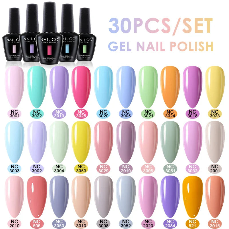 NAILCO 30pcs All-Season Gel Nail Polish Set Nude Pink White Semi Permanent Soak Off UV Gel Manicures DIY Painting Gel Varnish