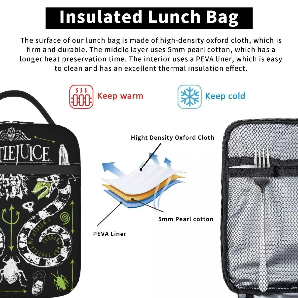 Beetlejuice Poster-Themed Insulated Lunch Bag – Portable Halloween Cooler Tote for Office Food Storage - Premium  from Lizard Vigilante - Just $24.99! Shop now at Lizard Vigilante