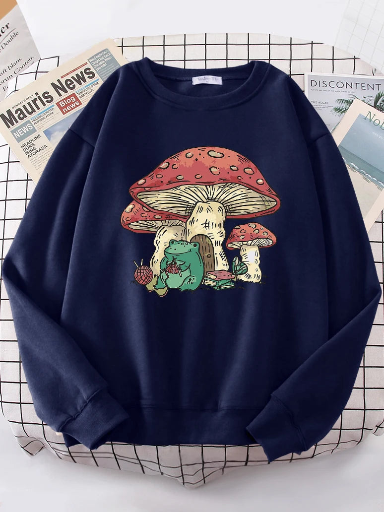 Mushroom House And A Frog Cute Sweatshirt Woman Casual Oversize Sweater Warm All-match Sweatshirt S-XXL Tops Female - Premium Sweatshirt from Lizard Vigilante - Just $29.99! Shop now at Lizard Vigilante