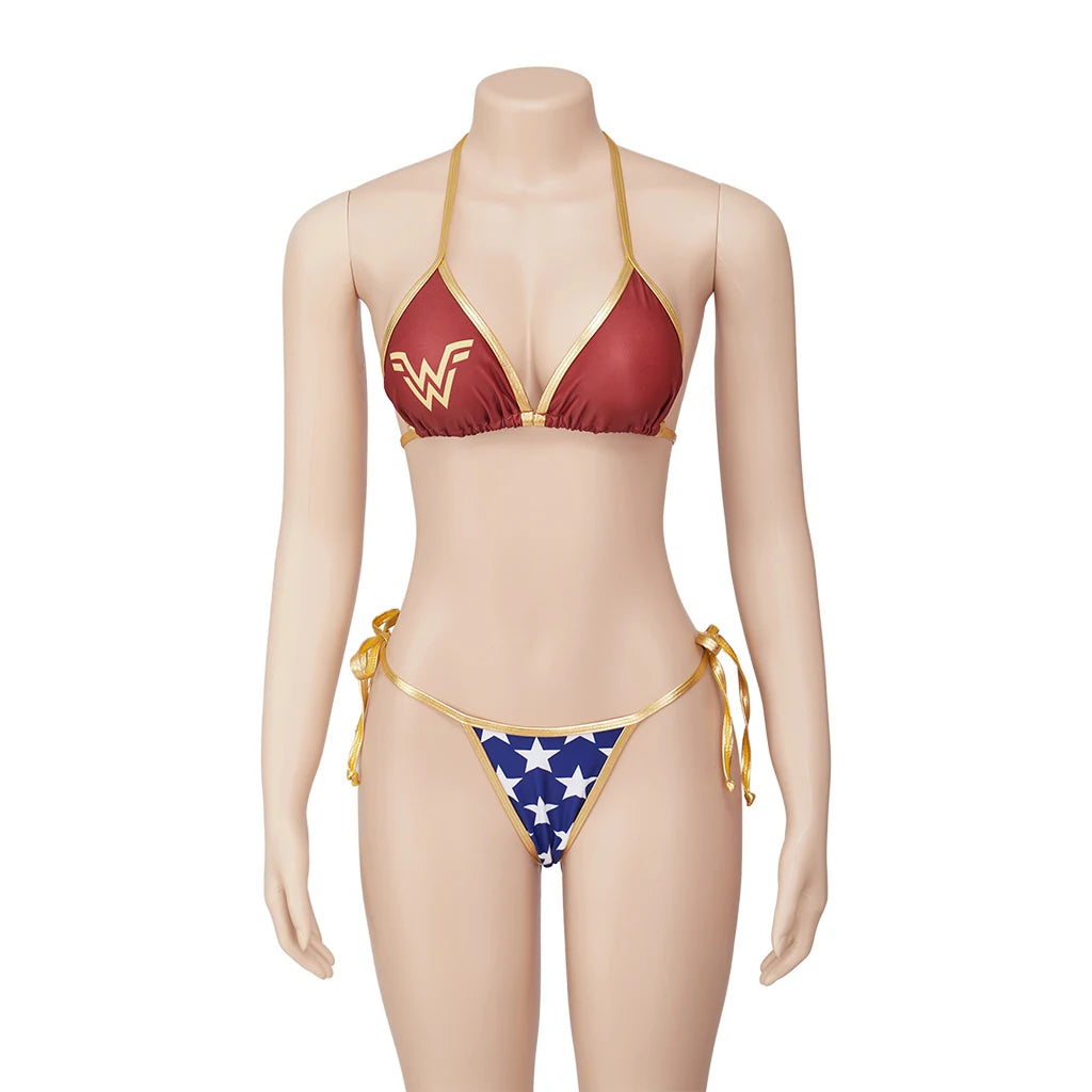 Wonder Woman Costume Women Halloween Party Movie Halter Neck Lace Up Bikinis Set Superhero Swimsuit Fantasia Cosplay Fancy Suits - Premium  from Lizard Vigilante - Just $29.99! Shop now at Lizard Vigilante