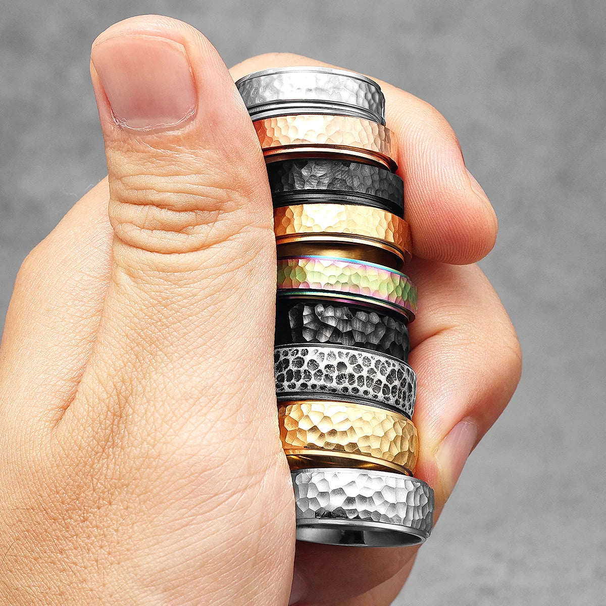 Forge Meteorite Fidget Spinner Ring | Stainless Steel Vintage Punk Jewelry for Men - Premium ring from Lizard Vigilante - Just $23.88! Shop now at Lizard Vigilante